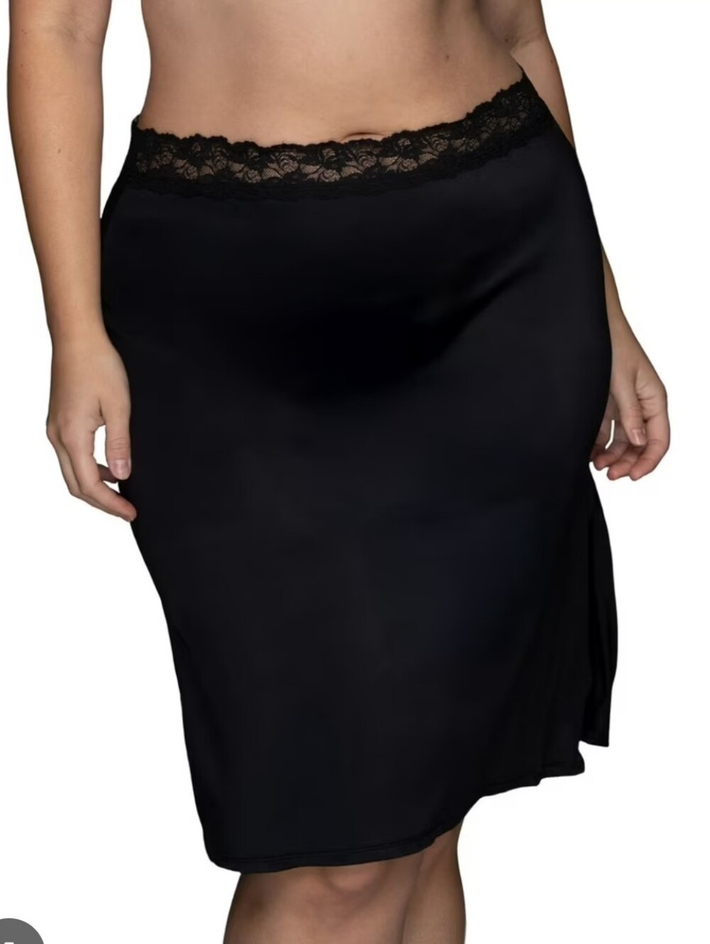 Slip black soft shiny size Med by LEGGS lace lined great shape red box